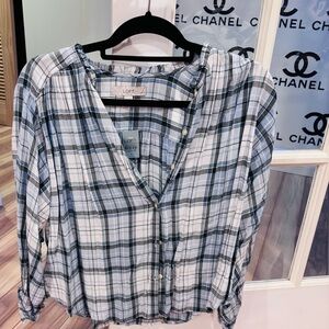 NWT LOFT Blue and White Plaid Shirt